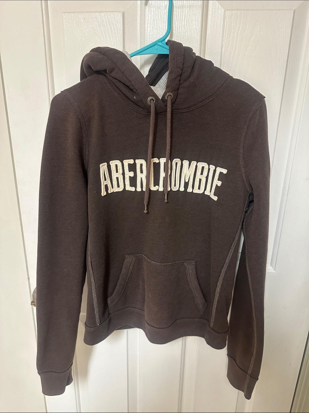 Abercrombie & Fitch Brown Hoodie with White Logo and Waffle Knit Hood